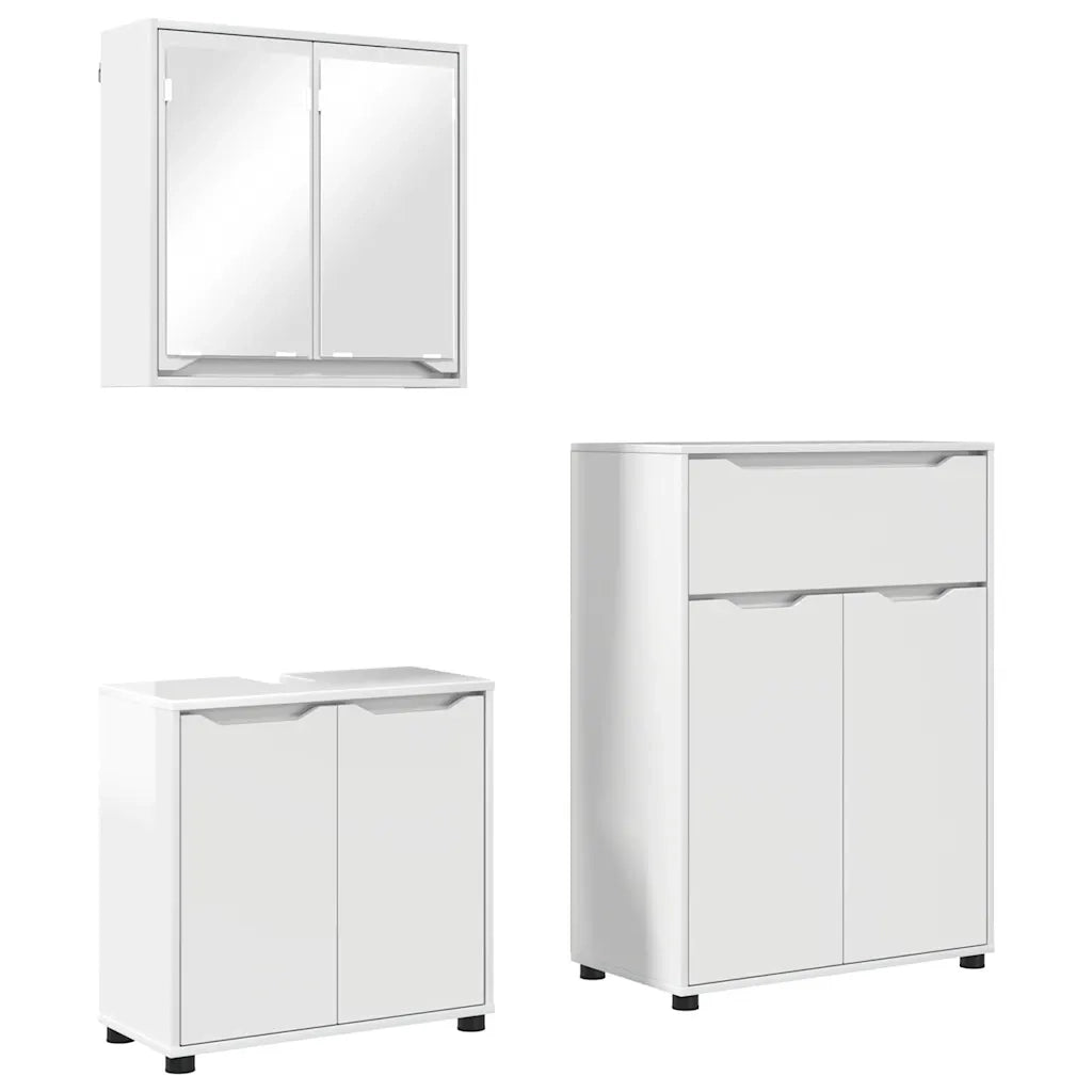 Set di mobili per il bagno con cassetto 3 pcs Bianco Lucido