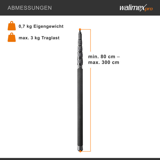 asta microfonica MicPipe (adatta per microfoni, lunghezza massima 3 m, inclusa guida per cavi da 7 mm al massimo)