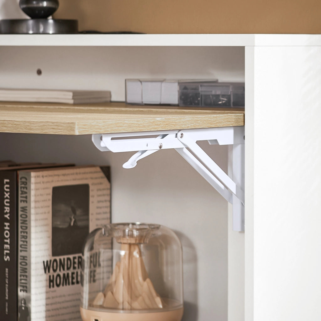 SoBuy Scrivania pieghevole Tavolo per computer con ripiani Tavolo da parete con Scomparto Bianco-Naturale 70x57x85cm FWT104-WN