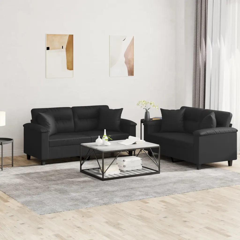 Set di Divani 2 pz con Cuscini Nero in Similpelle 3202372