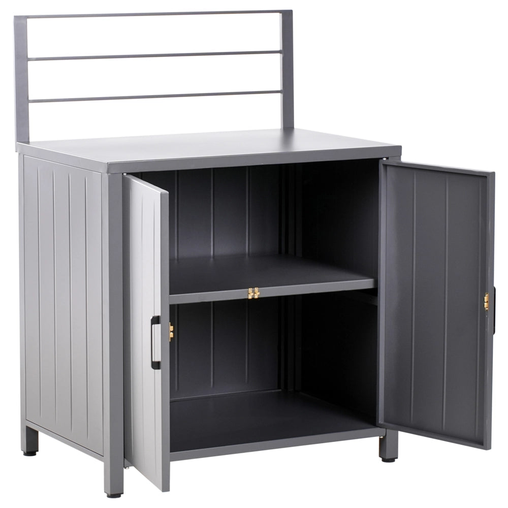 Set di 4 pezzi per cucina all'aperto Grigio Alluminio Armadio di stoccaggio Isola Lavello Stazione di cucina all'aperto