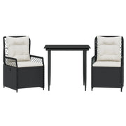 Set da Pranzo da Giardino 3 pz | Set Salotto da Giardino con Cuscini Nero in Polyrattan