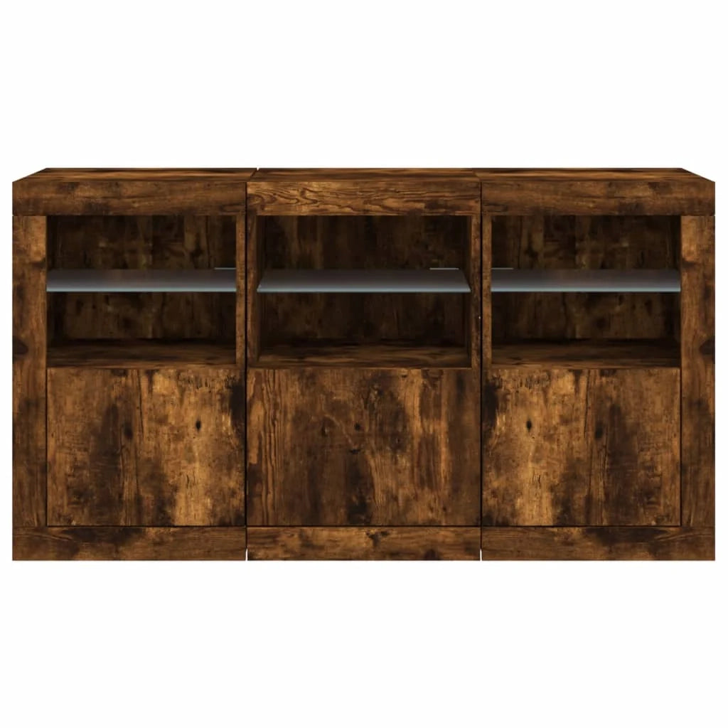 Credenza cassettiera armadio mobile contenitore organizer per cucina soggiorno salotto con luci LED 123 x 37 x 67 cm marrone 02_0029867