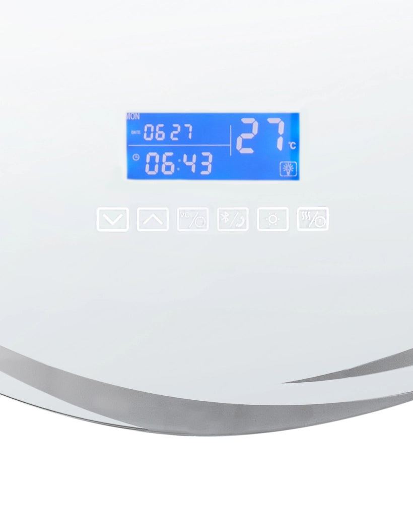 Specchio da parete a LED argento rotondo con altoparlante bluetooth 60 x 60 cm stile elegante