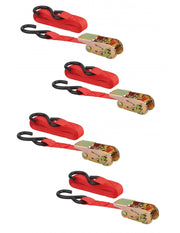Set di 4 cinghie 4,5 m con cricchetto e gancio a S, rosse, 25 mm – THIRARD