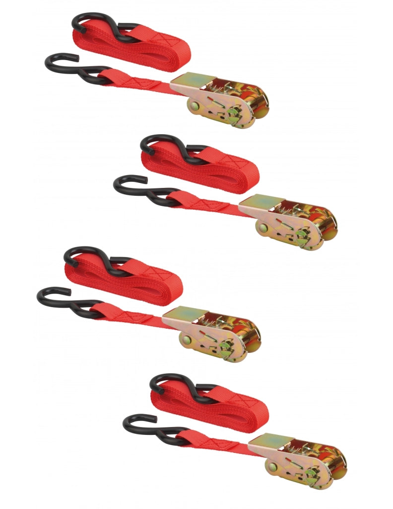 Set di 4 cinghie 4,5 m con cricchetto e gancio a S, rosse, 25 mm – THIRARD