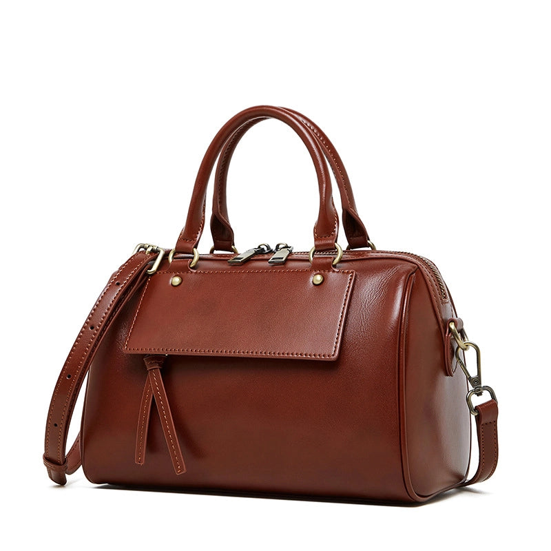 Borsa a tracolla da donna in vera pelle marrone