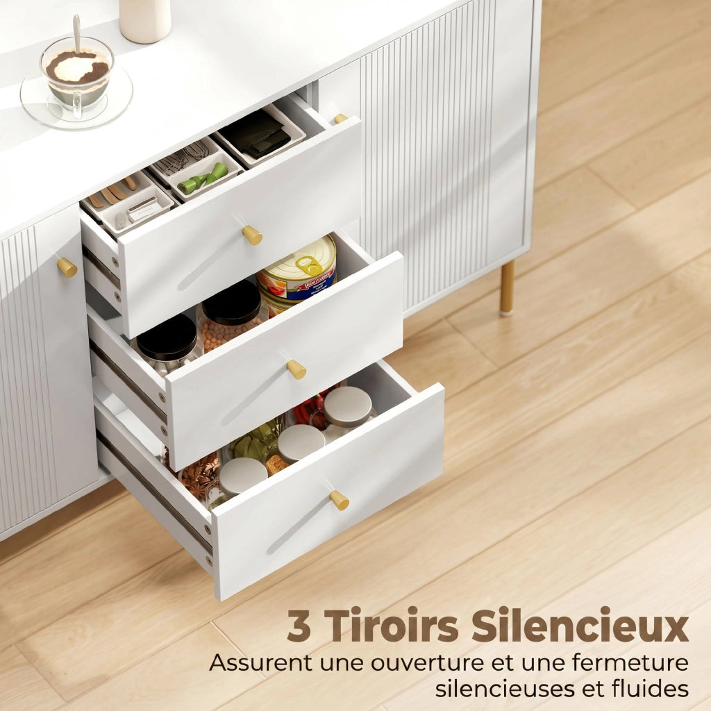 Buffet da cucina ¨C zephmum ¨C bianco, acciaio, 5 gambe, 2 porte, 3 cassetti