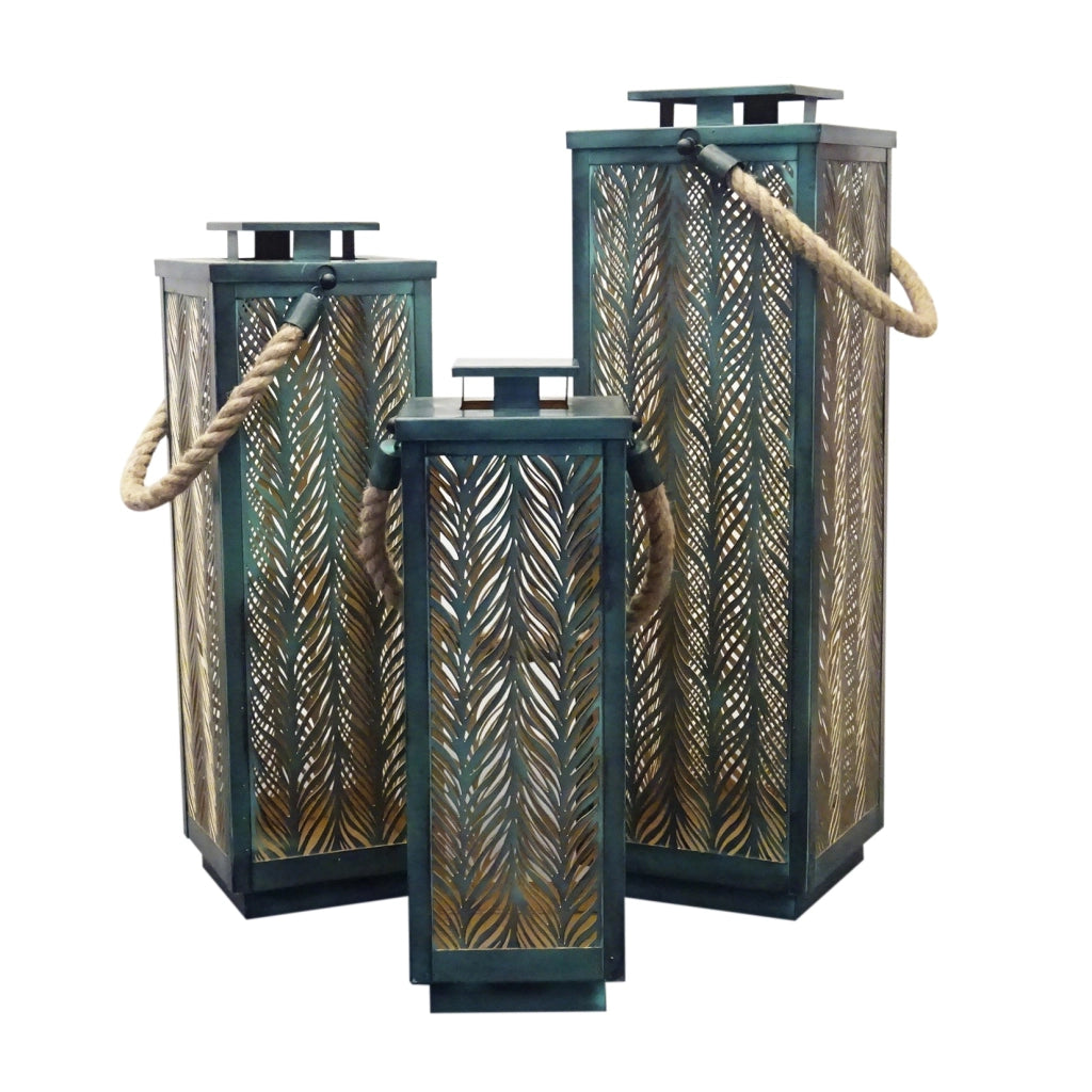 Set di 3 lanterne in Acciaio cm 20x20x69 - ZUBIN