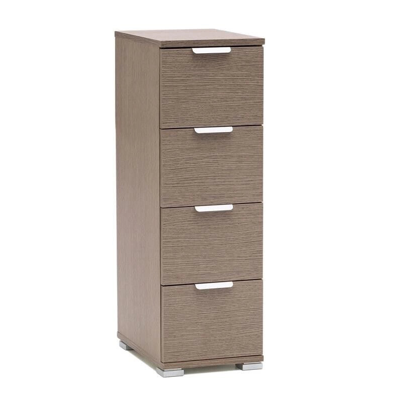 CASSETTIERA BASIC CON 4 CASSETTI IN LEGNO ROVERE GRIGIO 27 X 38 X H 85 CM