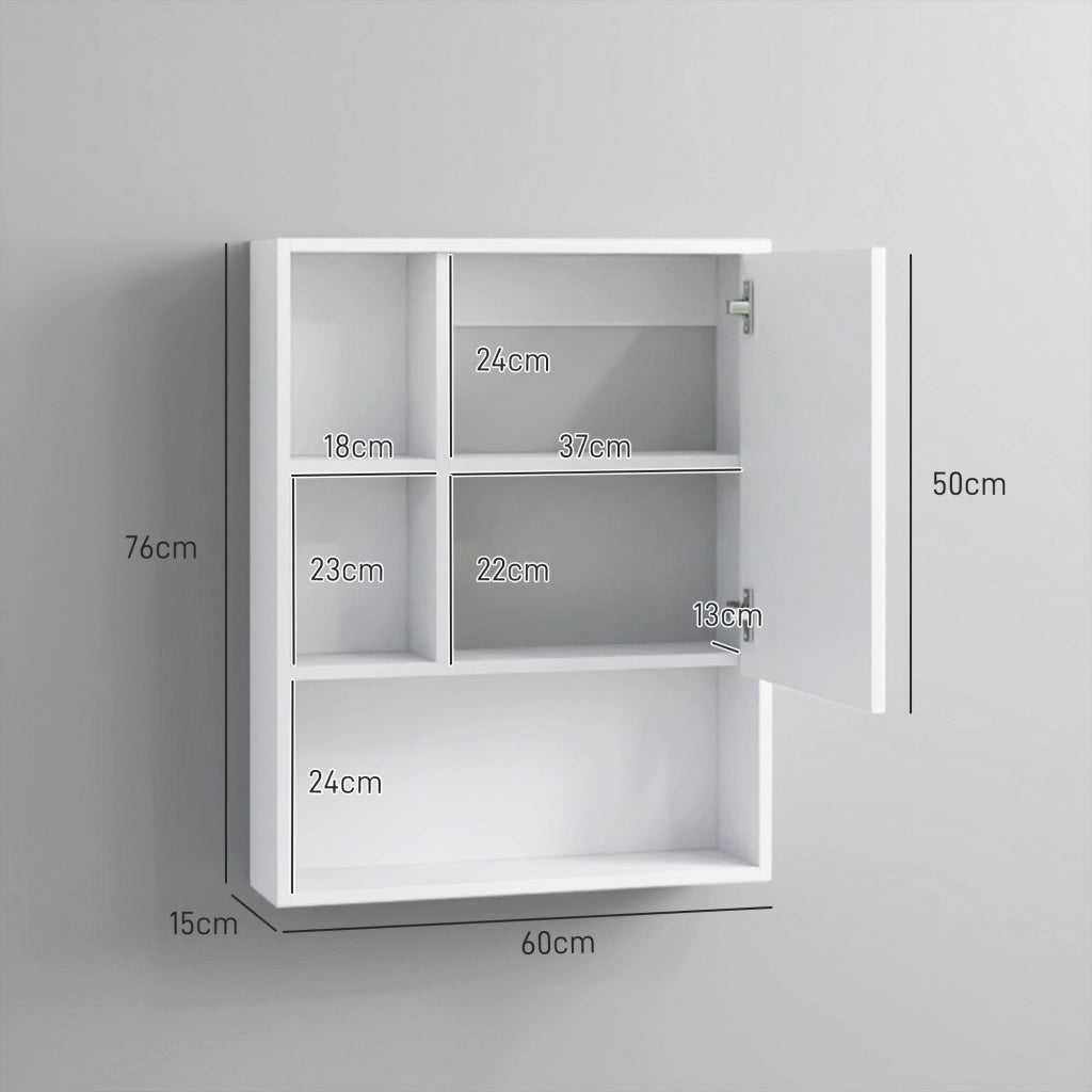 Armadietto Bagno con Specchio e Scaffale Regolabile ¨C zephmum ¨C Bianco, Truciolato, 60x15x76cm