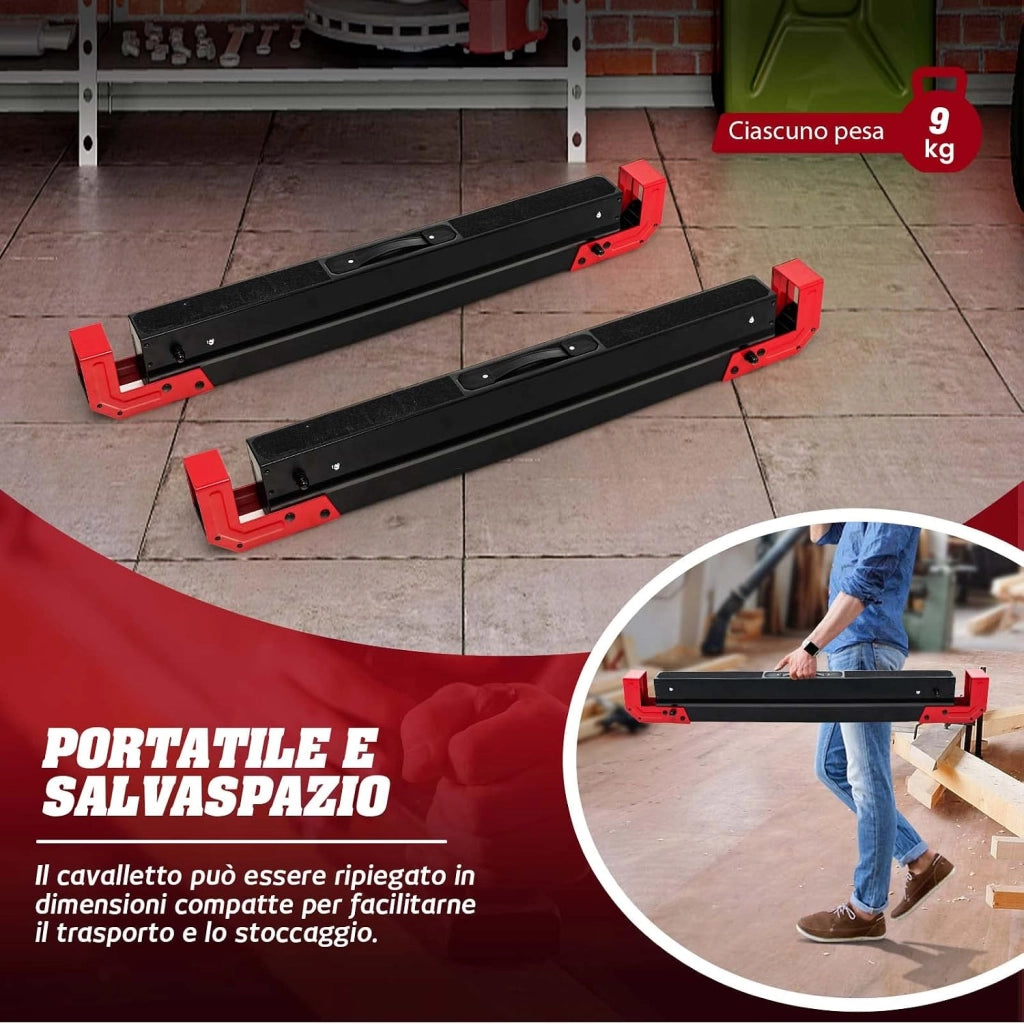 Set di 2 Cavalletti da Lavoro Pieghevoli, Cavalletto per Segare la Legna Regolabile in 9 Livelli, Cavalletto per Uso Interno ed Esterno, Carico Fino a 1180 kg (Modello 3)