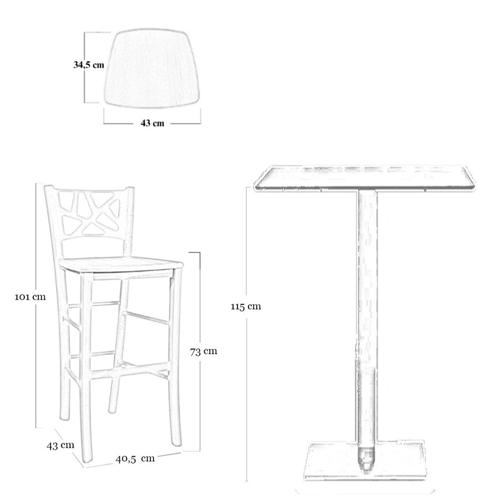 Sgabello alto bar sissy in legno grezzo da dipingere h 73 con seduta massello