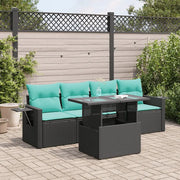 Set Divano da Giardino 5 pz Cuscini Nero Polyrattan e Acacia