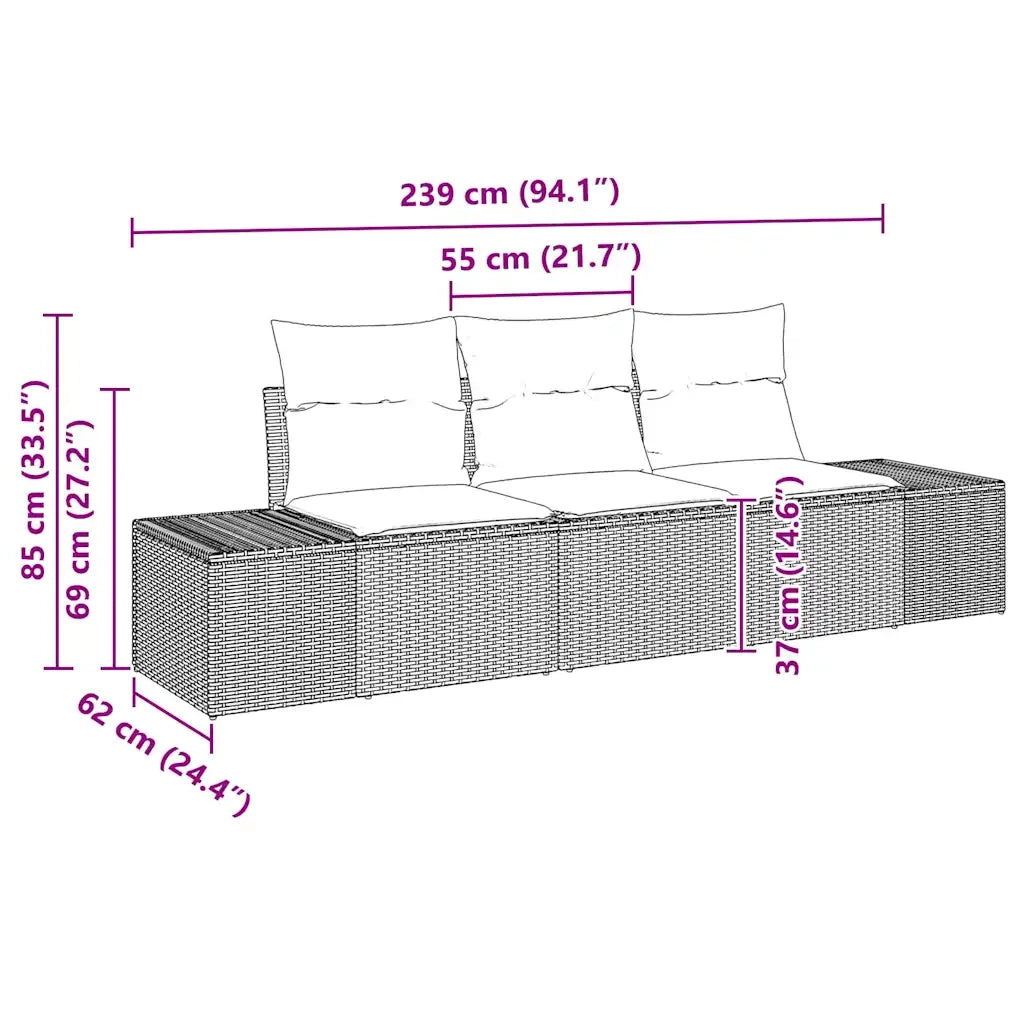 Set di divani con cuscino 3 pcs Beige polyrattan
