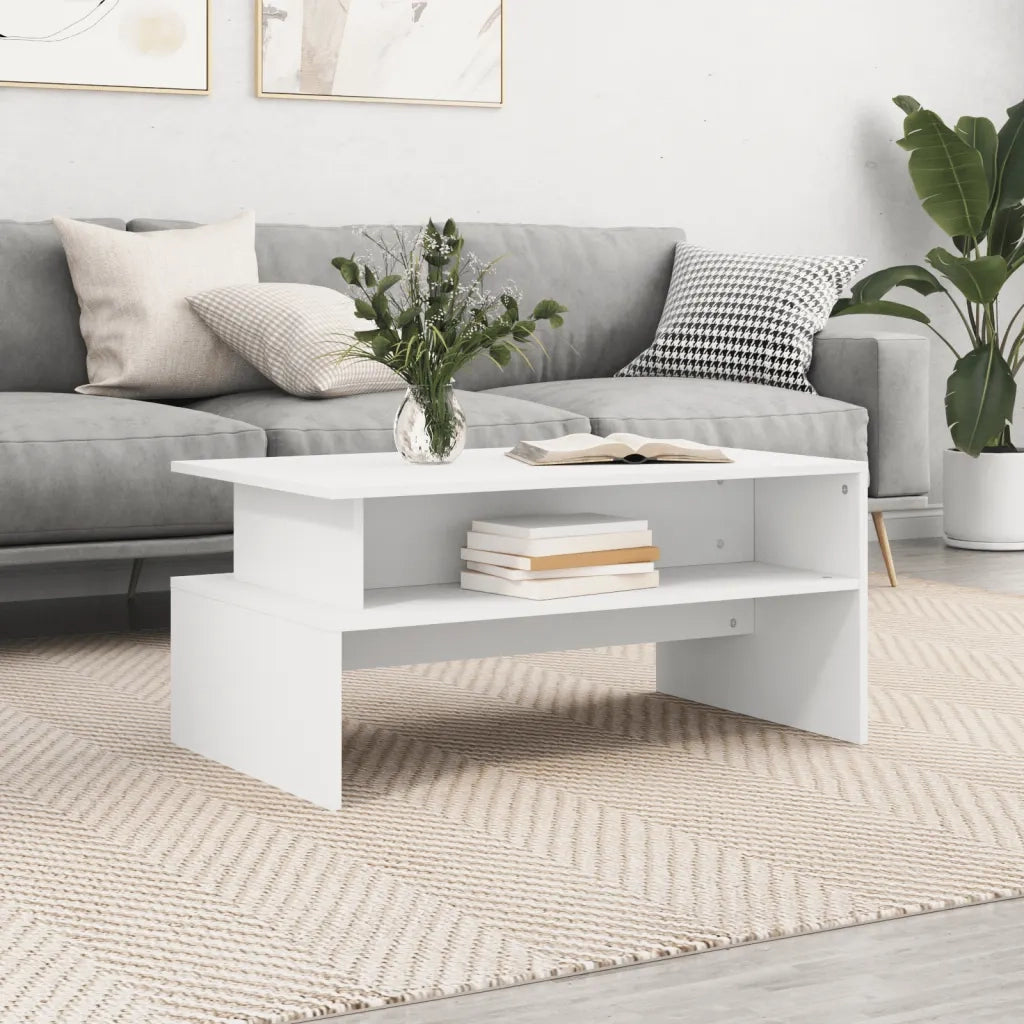 Tavolino da salotto | Tavolino da caff¨¨ | Tavolino da Soggiorno Bianco 90x55x42,5 cm in Legno Multistrato