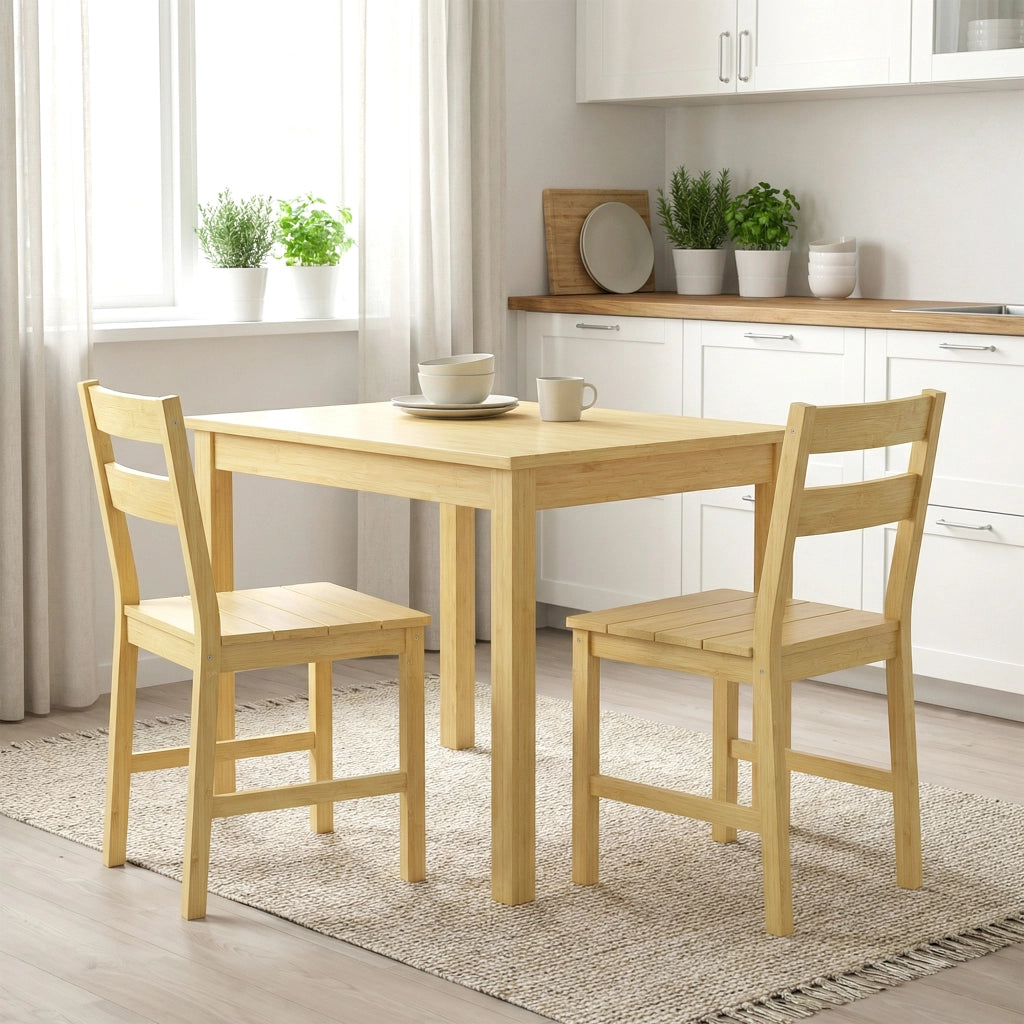 Set di 2 Sedie da Pranzo 42x45x80 cm con Schienale Curvo e Seduta a Doghe in Bambù Colore Naturale