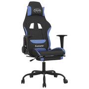 Sedia da Gaming | Sedia da e-sports Massaggio e Poggiapiedi in Tessuto Nero e Blu