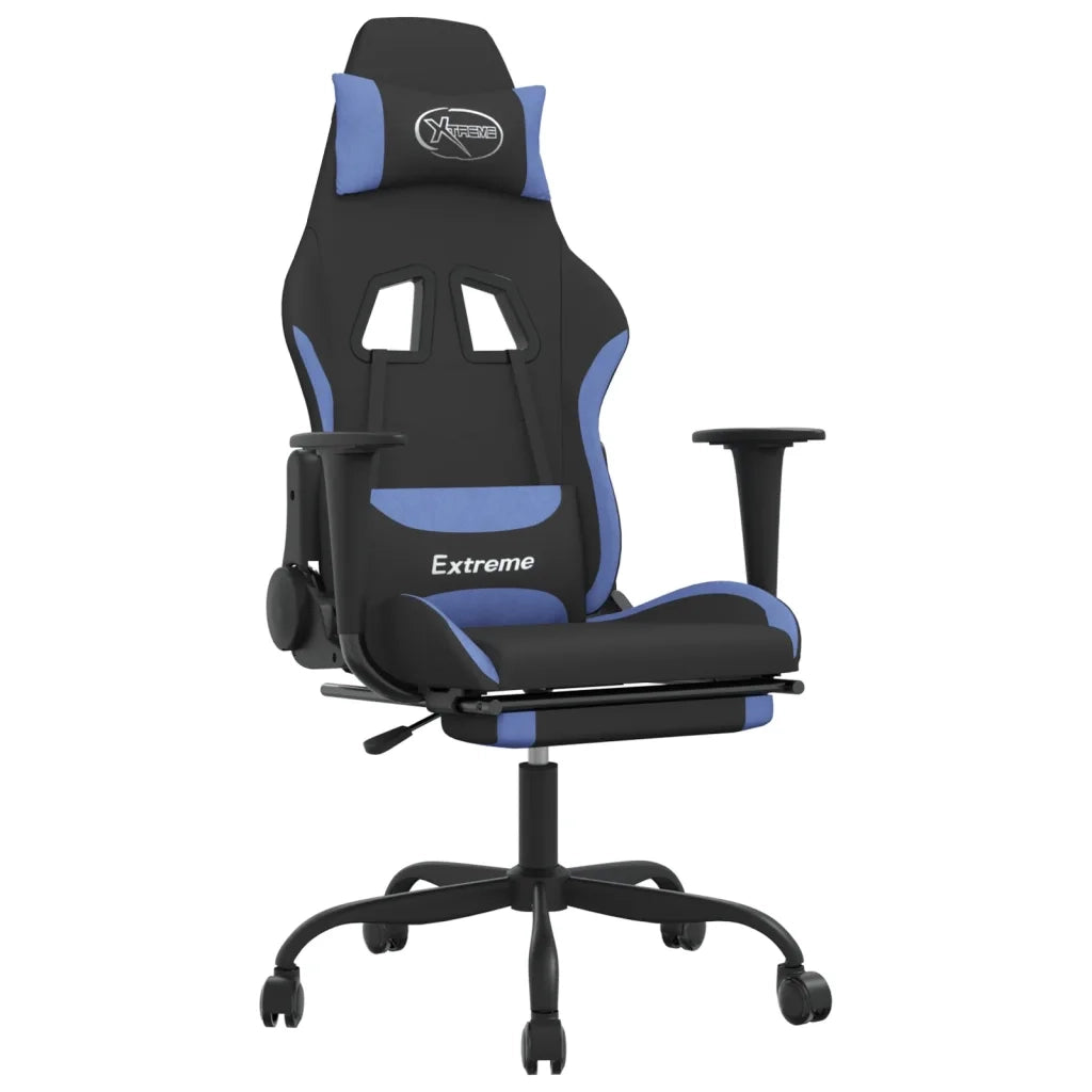 Sedia da Gaming | Sedia da e-sports Massaggio e Poggiapiedi in Tessuto Nero e Blu
