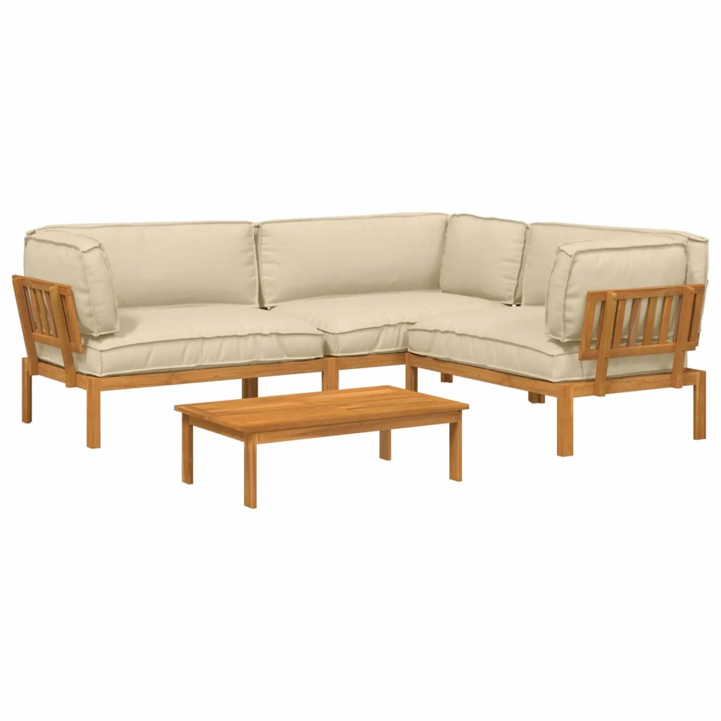 Set di divani con cuscino 4 pcs Beige Legno di Acacia Massello 3418537