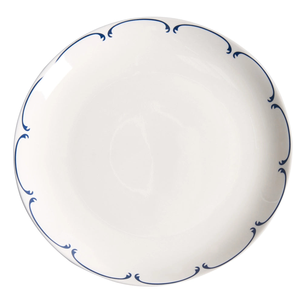 Set da 24 pezzi di stoviglie in porcellana con bordi decorativi finitura smalto trasparente bianco e blu per cucina e sala da pranzo