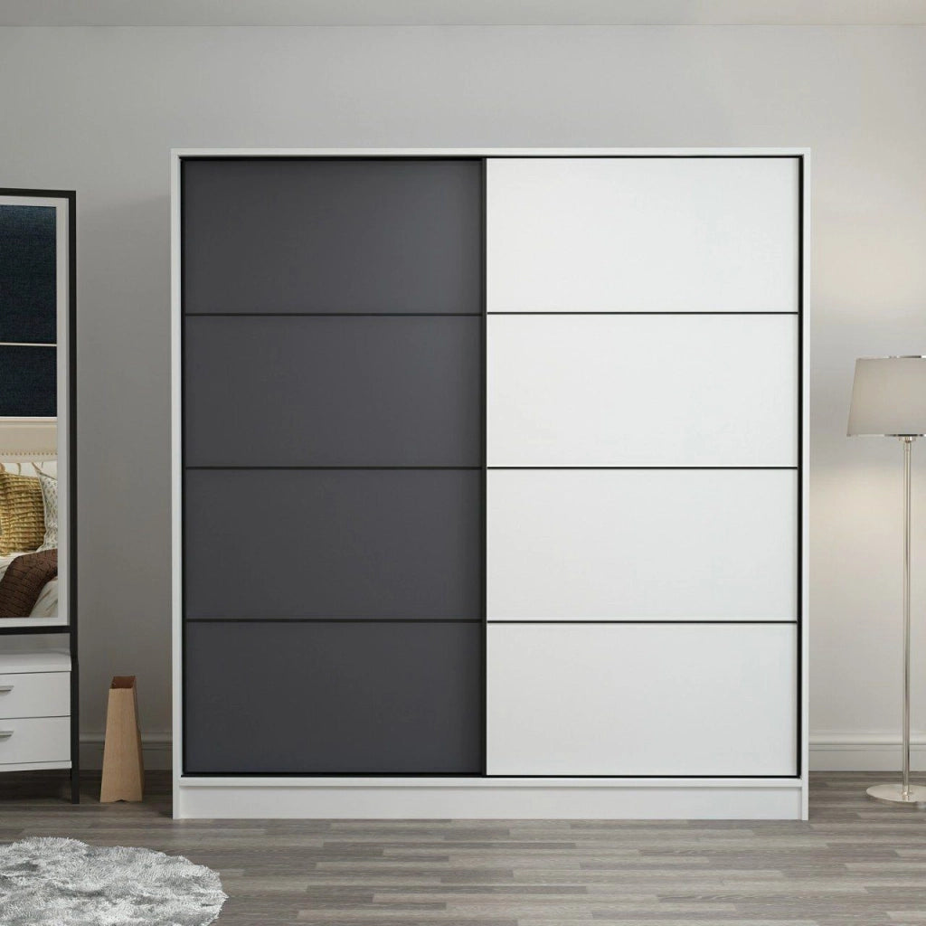Armadio Camera da Letto Cuvio, Guardaroba 2 Ante 5 Ripiani, 180x210h cm Bianco