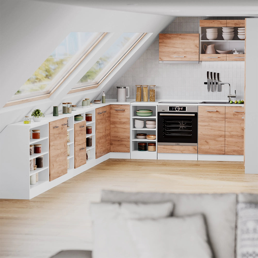 Mobile cucina sottotetto R-Line Rovere dorato/Bianco 210 cm Set di 5 carcasse armadio profondità 60 cm Vicco