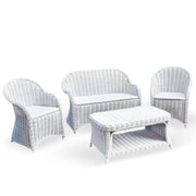 Salotto Roma da 1 divanetto 2 poltrone 1 tavolino in rattan intrecciato bianco