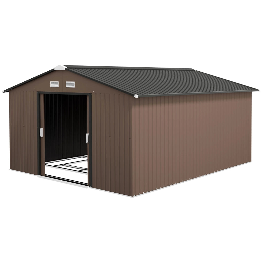 Casetta da giardino ¨C Minimal ¨C in acciaio marrone con finestre e porte scorrevoli