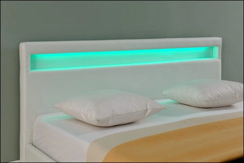 Letto Matrimoniale Imbottito 160x200 cm Testiera Alta con Illuminazione a LED Similpelle - Bianco Corium