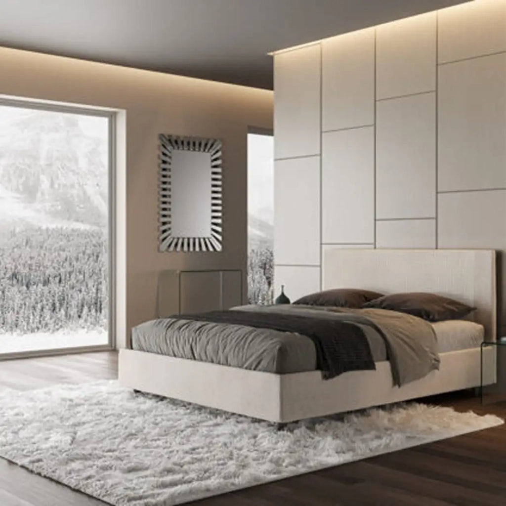 Letto matrimoniale contenitore imbottito 160x210 tessuto Labirinto 1 bianco Rosal
