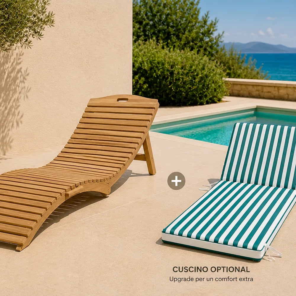 Cuscino per lettino da esterno 190x60 cm a righe con schienale reclinabile e laccetti in poliestere – Verde/Bianco