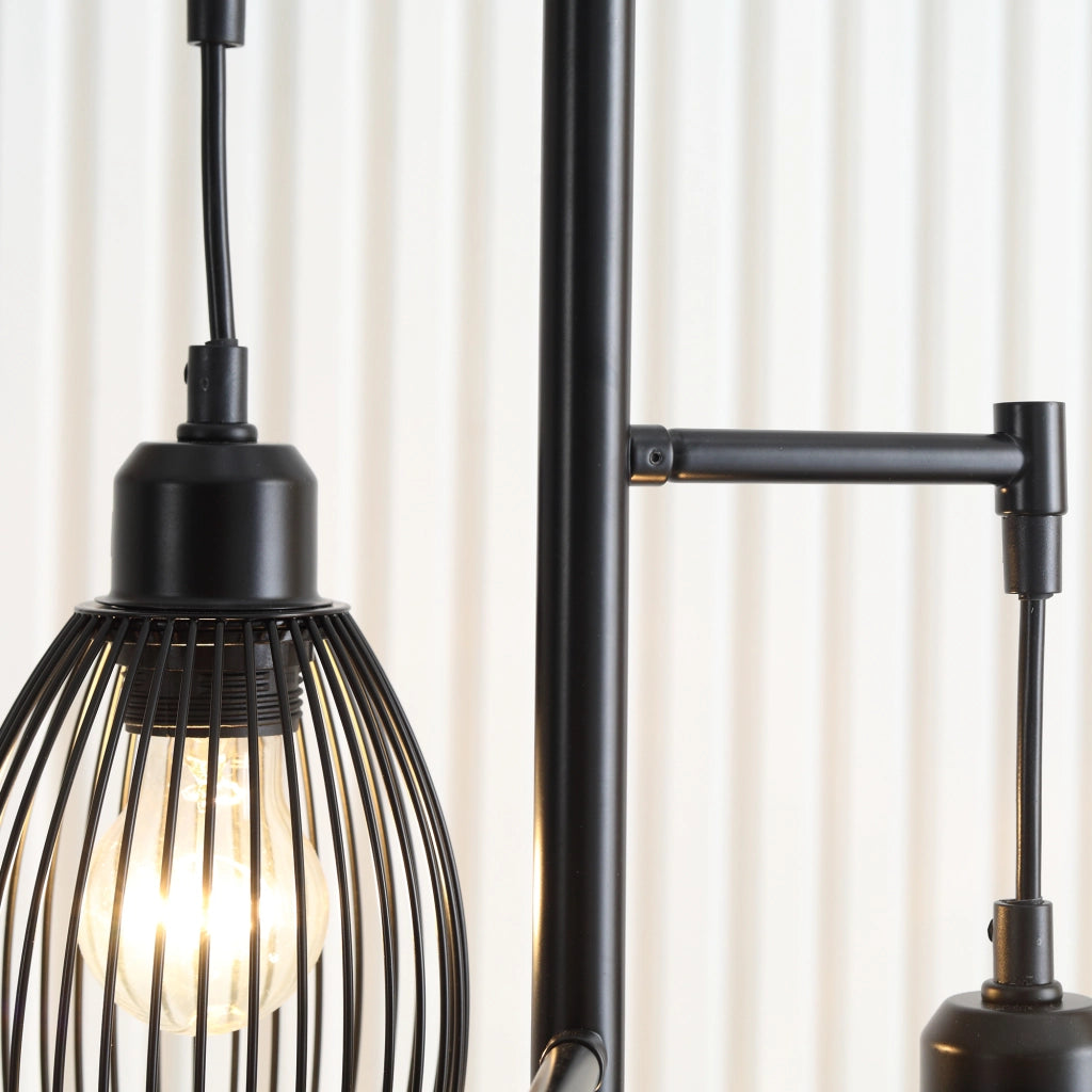 Lampada da Terra Industriale 30x30x170.5 cm con 3 Paralumi e Intensità Regolabile in Acciaio Nero