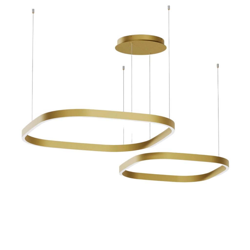 Lampada a Sospensione Criseide S/2D Q - Led 90W 3000K 3800lm in Alluminio Oro - Biemissione Dimmerabile Taglio di Fase - Gealuce