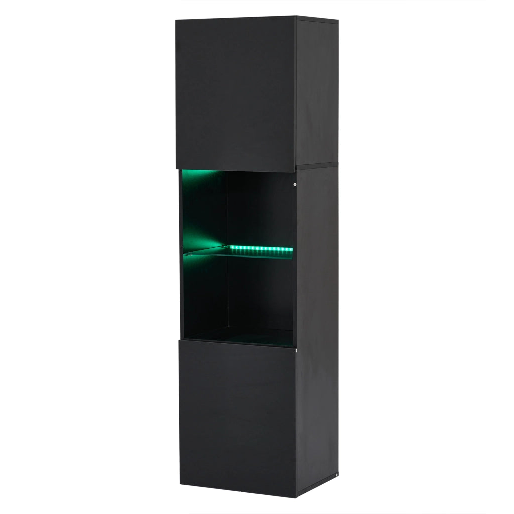 Vetrina a LED nera lucida - Zephmum- 45x35x160 cm- 1 ripiano in vetro