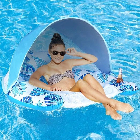 Float per piscina con parasole, contenitore per bicchieri - sedia per piscina XL - float lounge con parasole regolabile - float gonfiabile per adulti per piscina