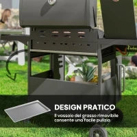 Barbecue a Gas con Fornello Laterale, Tavolino e Armadietto, in Acciaio e PP, 129.5x56x110 cm, Nero