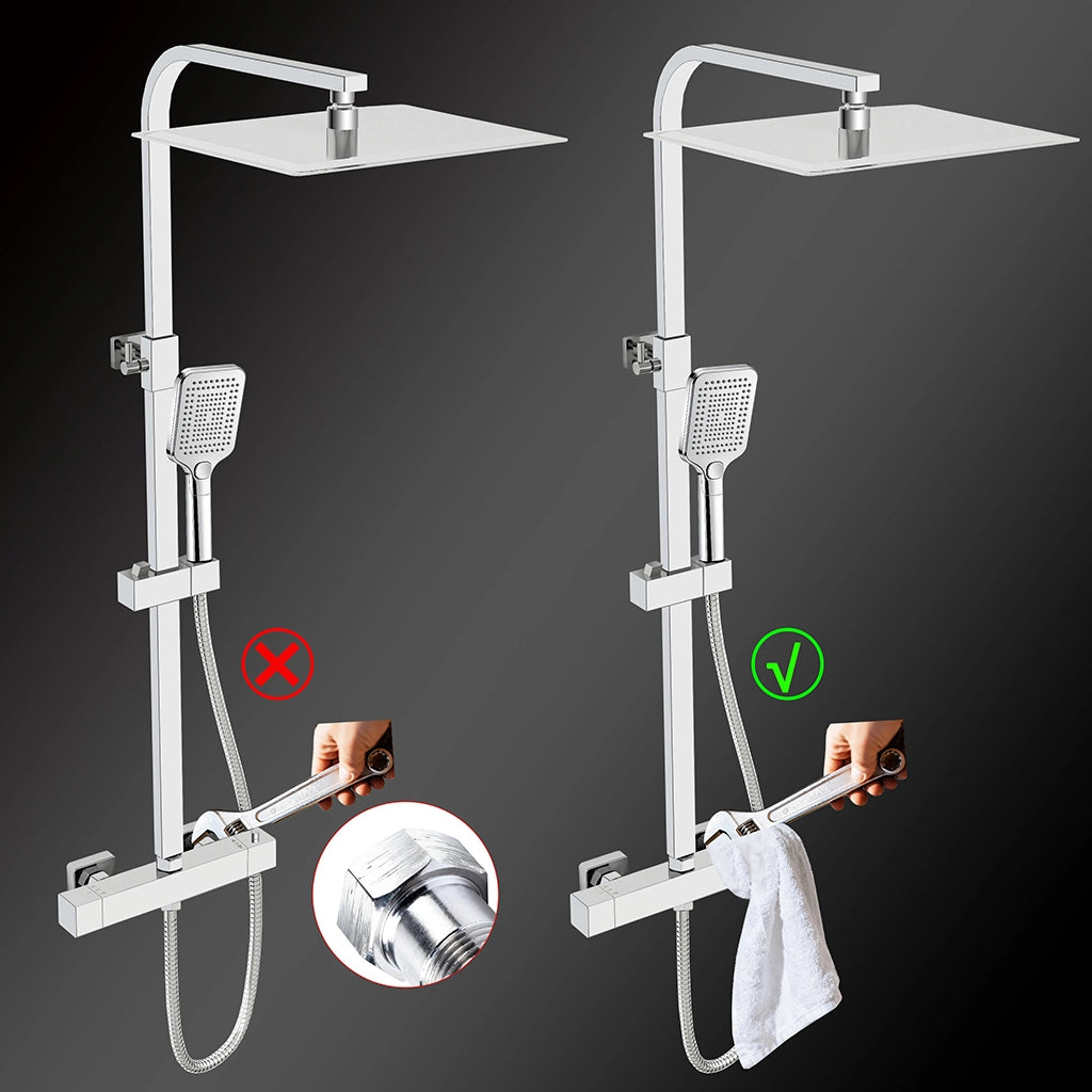 Grande soffione doccia 30x30cm con miscelatore termostatico e doccetta a 3 modi di getti, cromo