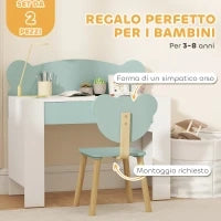 Set Scrivania per Bambini con Cassetto e Sedia con Schienale a Orsetto, Età 3-8 Anni, Verde