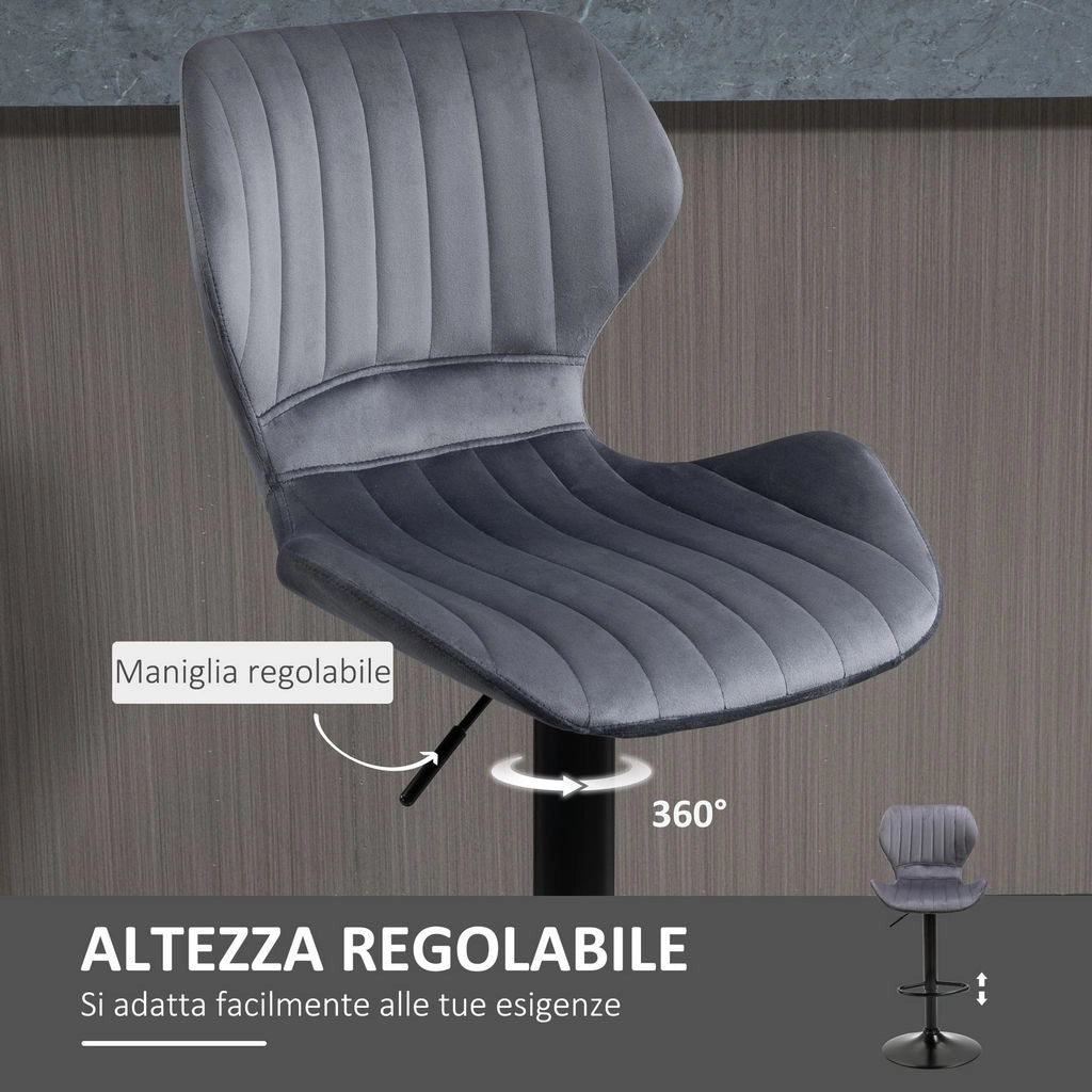 SET 2 SGABELL CON SCHIENALE E ALTEZZA REGOLABILE INDUSTRIAL GRIGIO-NERO