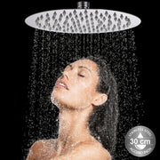 Trade Shop - Soffione Doccia Bagno Cascata Tondo 30 Cm Acciaio Ultra Sottile Effetto Pioggia -