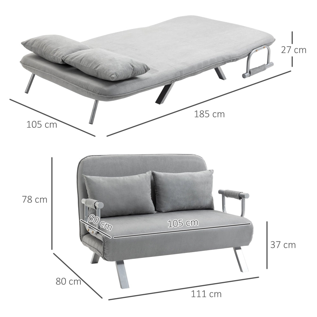 Divano Letto Singolo con Seduta Regolabile in 5 Posizioni 105x80x78 cm in Finta Pelle Grigio Chiaro