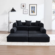 Divano modulare con tasca laterale e funzione letto 270x180x64 cm in velluto a coste nero