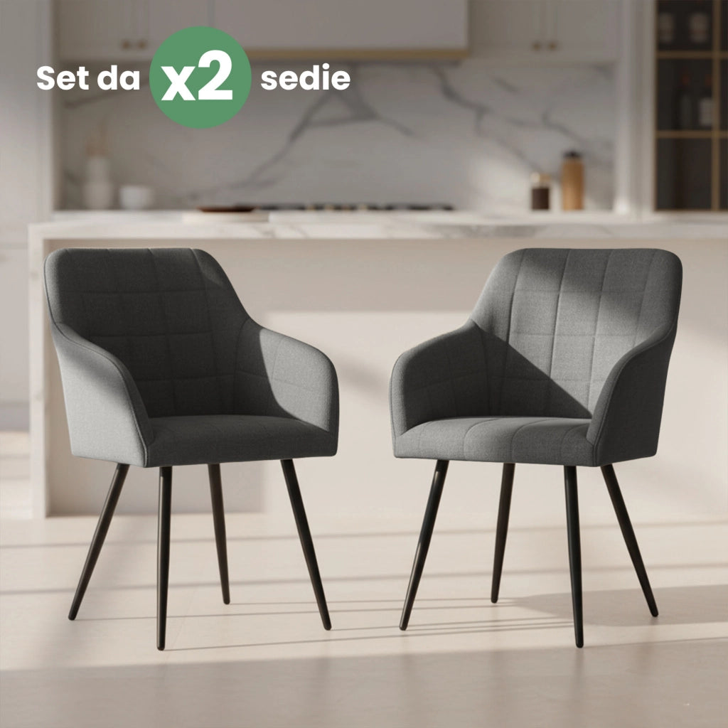 Set di 2 Sedie imbottite con cuciture quadrate LUXANO Grafite gambe nere tessuto Lumos