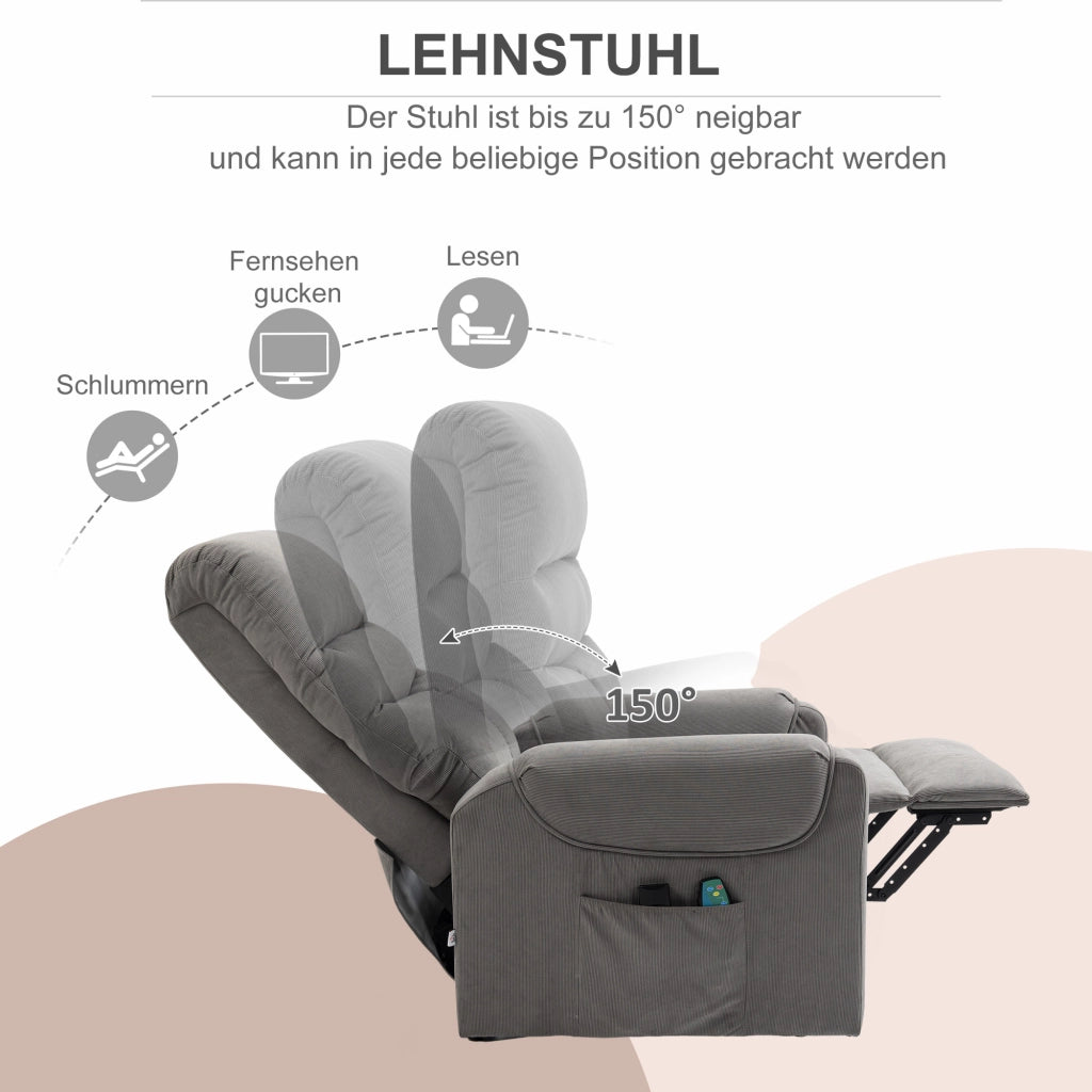 Poltrona Massaggiante Elettrica Reclinabile con Alzapersona e Riscaldamento ¨C ZephMum ¨C Tessuto Grigio Scuro