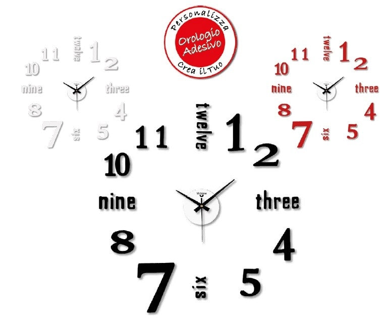 Orologio da Parete Adesivo Eva Wall Stick Lettere e Numeri 50 x 50 cm 3 Colori