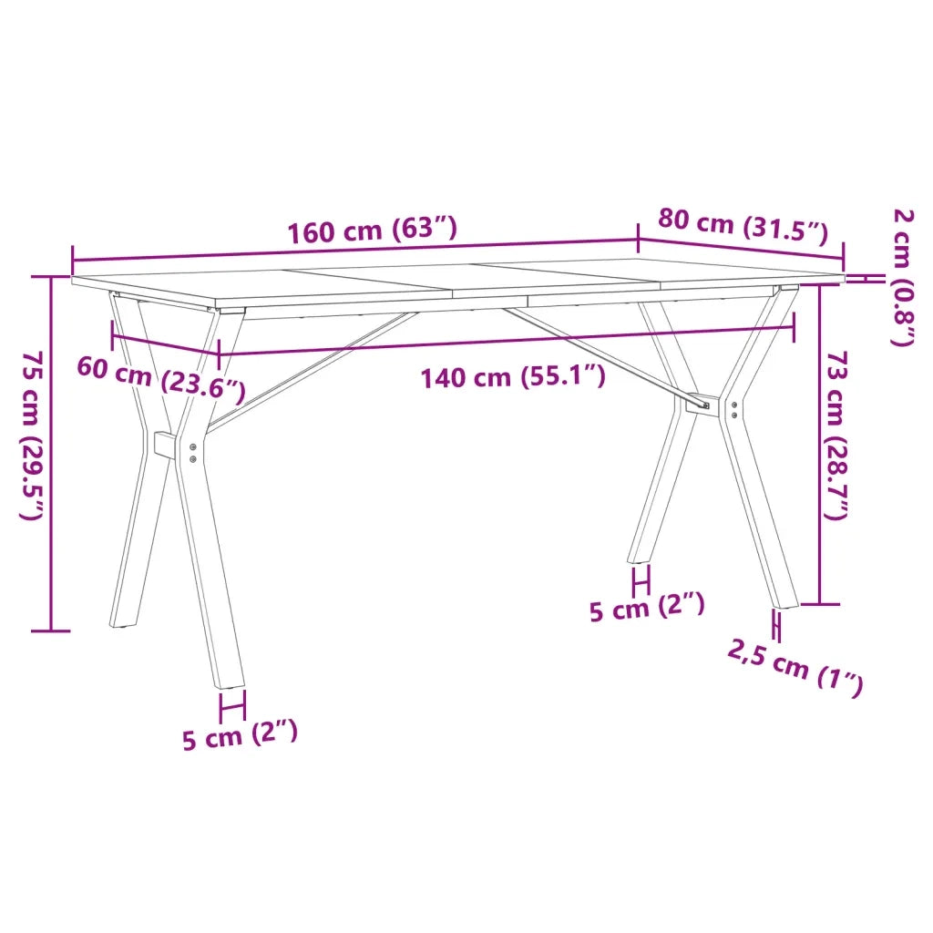 Tavolo da Pranzo Telaio a Y 160x80x75 cm Legno Pino e Acciaio 3282721