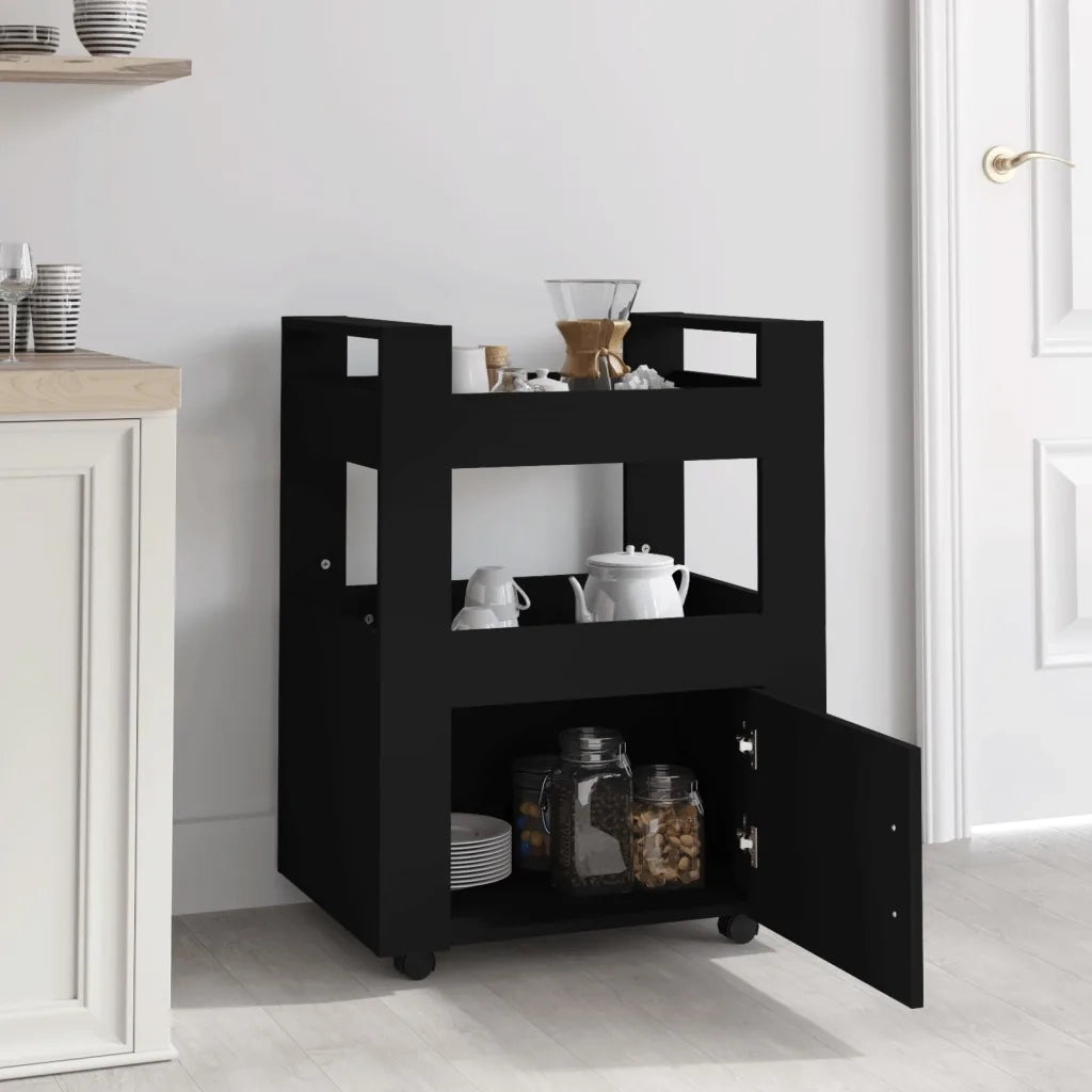 Carrello da Cucina Nero 60x45x80 cm in Legno Multistrato cod mxl 67434