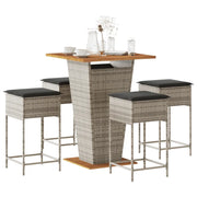 Set Bar da Giardino 5 pz con Cuscini in Polyrattan Grigio