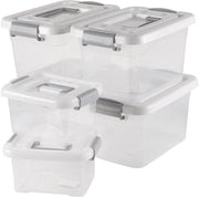 Contenitore di archiviazione trasparente a 6 pezzi - Plastica con coperchio - Maniglie ergonomiche - Stivabile - Adatto per soggiorno/camera/garage - Spaziale - Contenitori di archiviazione